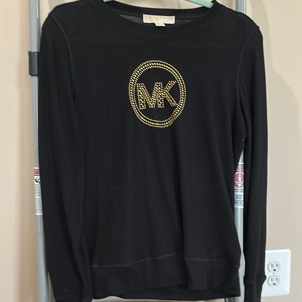 Michael Kors Black Top with Gold MK Emblem